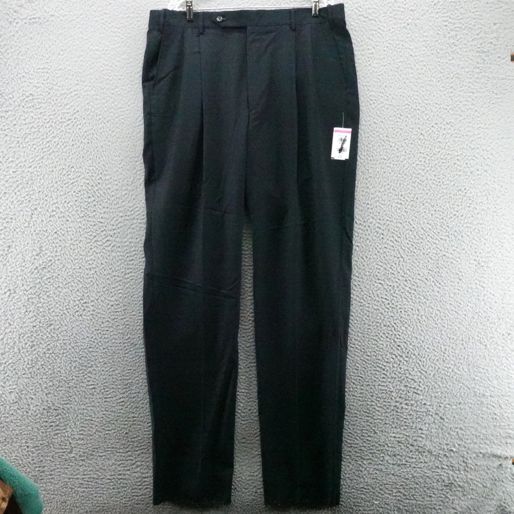 Berle Mens Blue Pleated Dress Pant Relaxed Fit Trousers 38 Unhemmed Business NEW